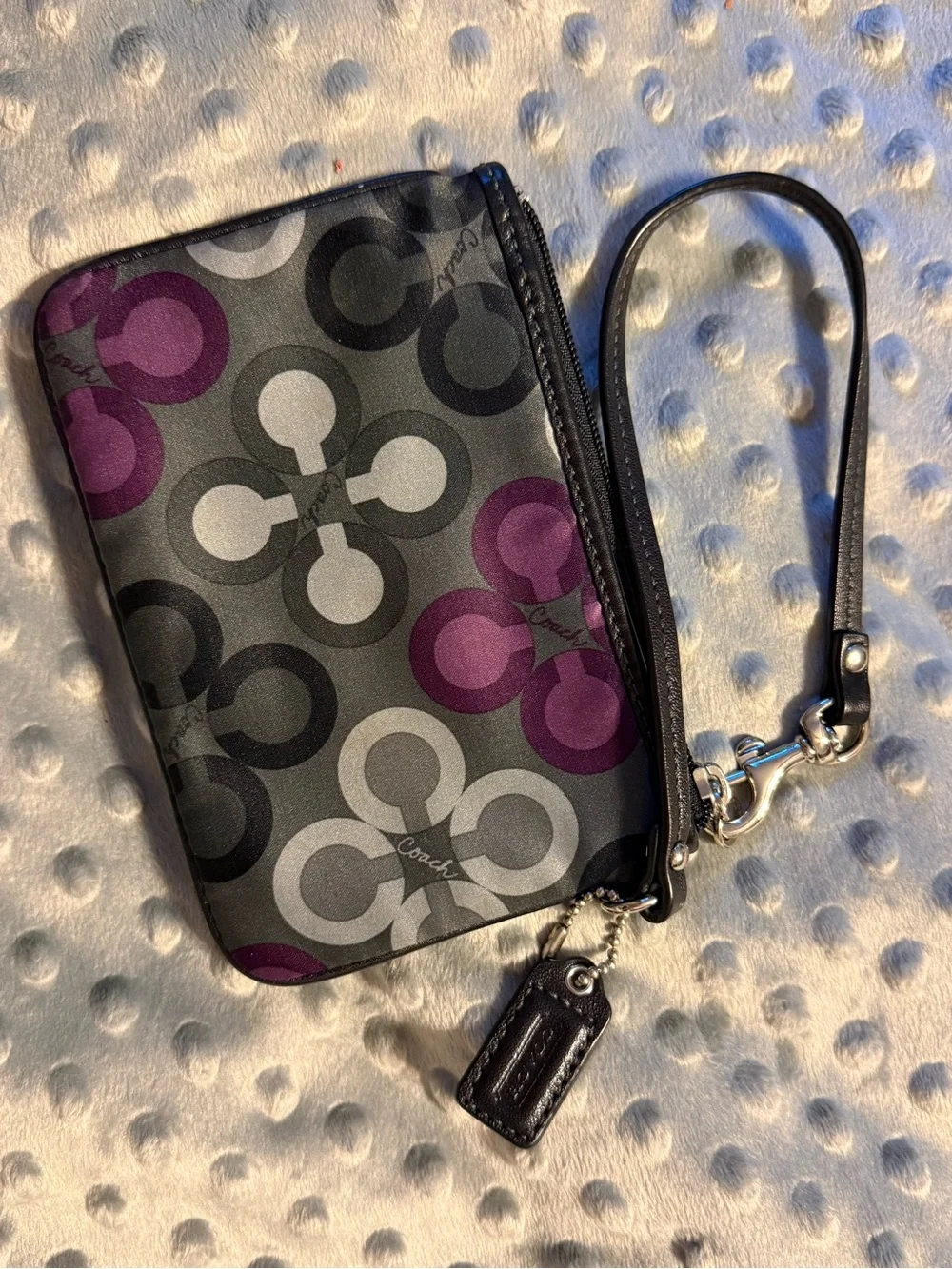 Coach Black Gray and Purple Signature Wristlet